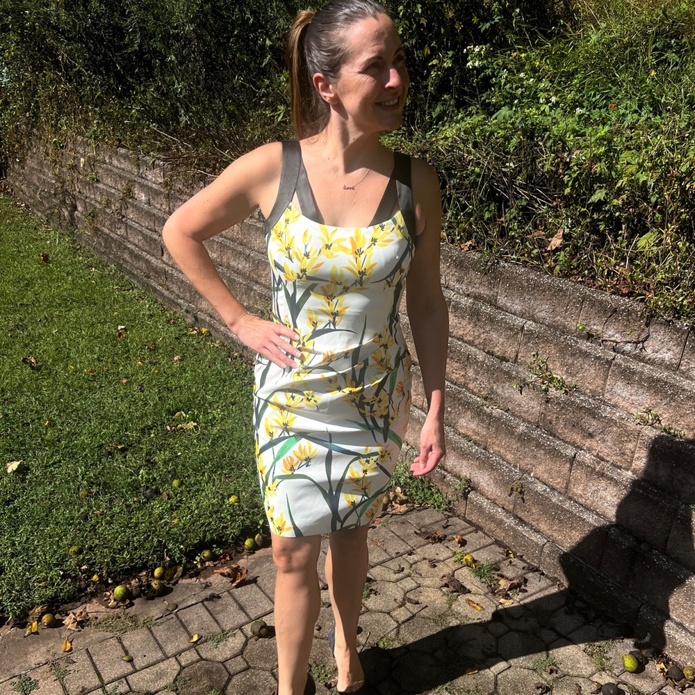 Karen Millen Floral Sleeveless Dress with Black Accents